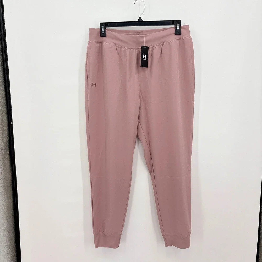 Under Armour Womens Rival Hi Rise Woven Pant XL Mauve Pink Joggers 1382727 NEW